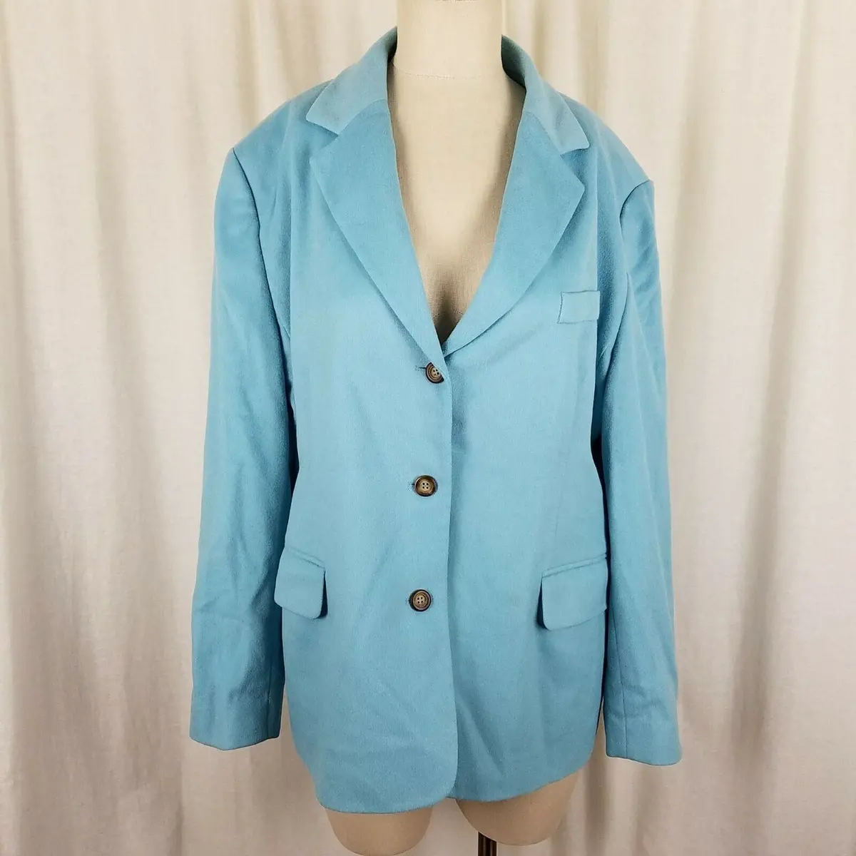 Ll Bean Wool Cashmere 3 Button Riding Blazer Jacket Womens 20P Plus Seafoam Blue 1