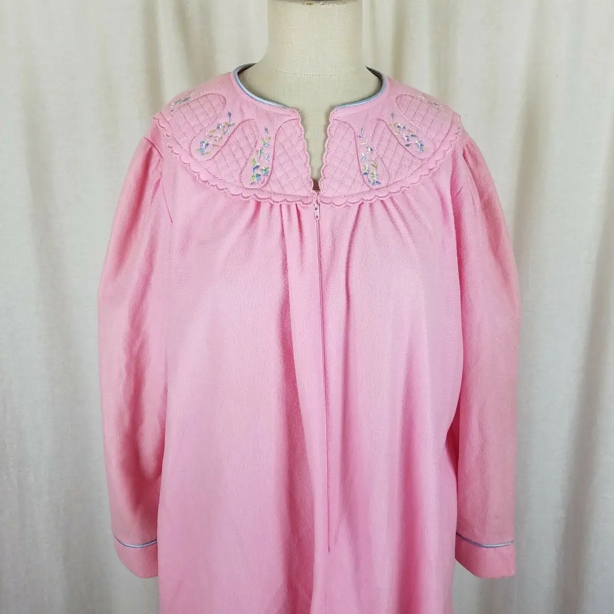 Heather Collection Pink Step In Zip Up Robe Housedress Womens L Quilted Smocked 2