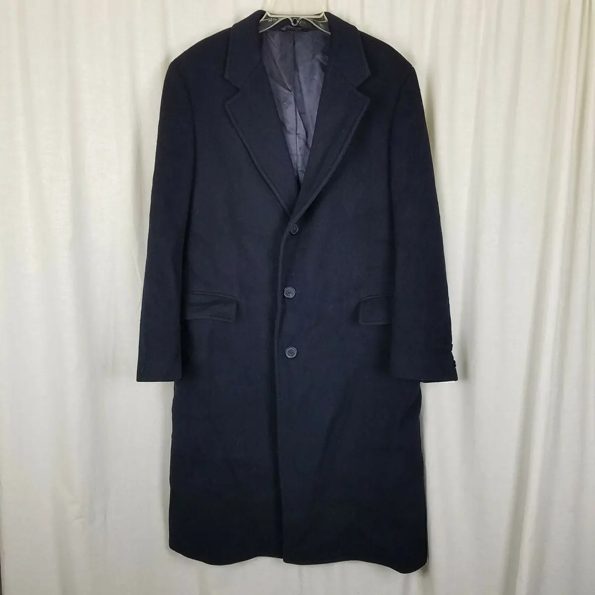 College Hall Fuzzy Winter Wool Peacoat Mens 40 Vintage Dress Over Top Coat Black 1