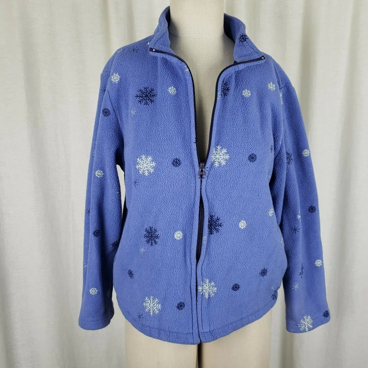 Woolrich Snowflake Full Zip Up Fleece Jacket Womens M Blue John Rich & Bros Usa 1