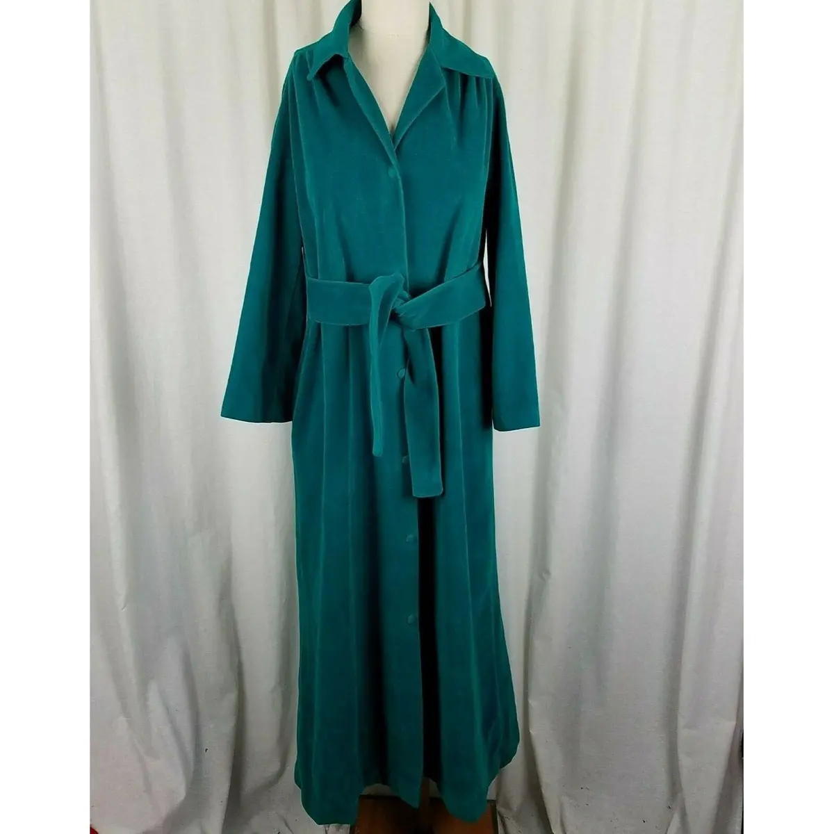 Vanity Fair Velor Maxi Robe House Dress Womens 12 Vintage Mid Century 60S Dacron 1