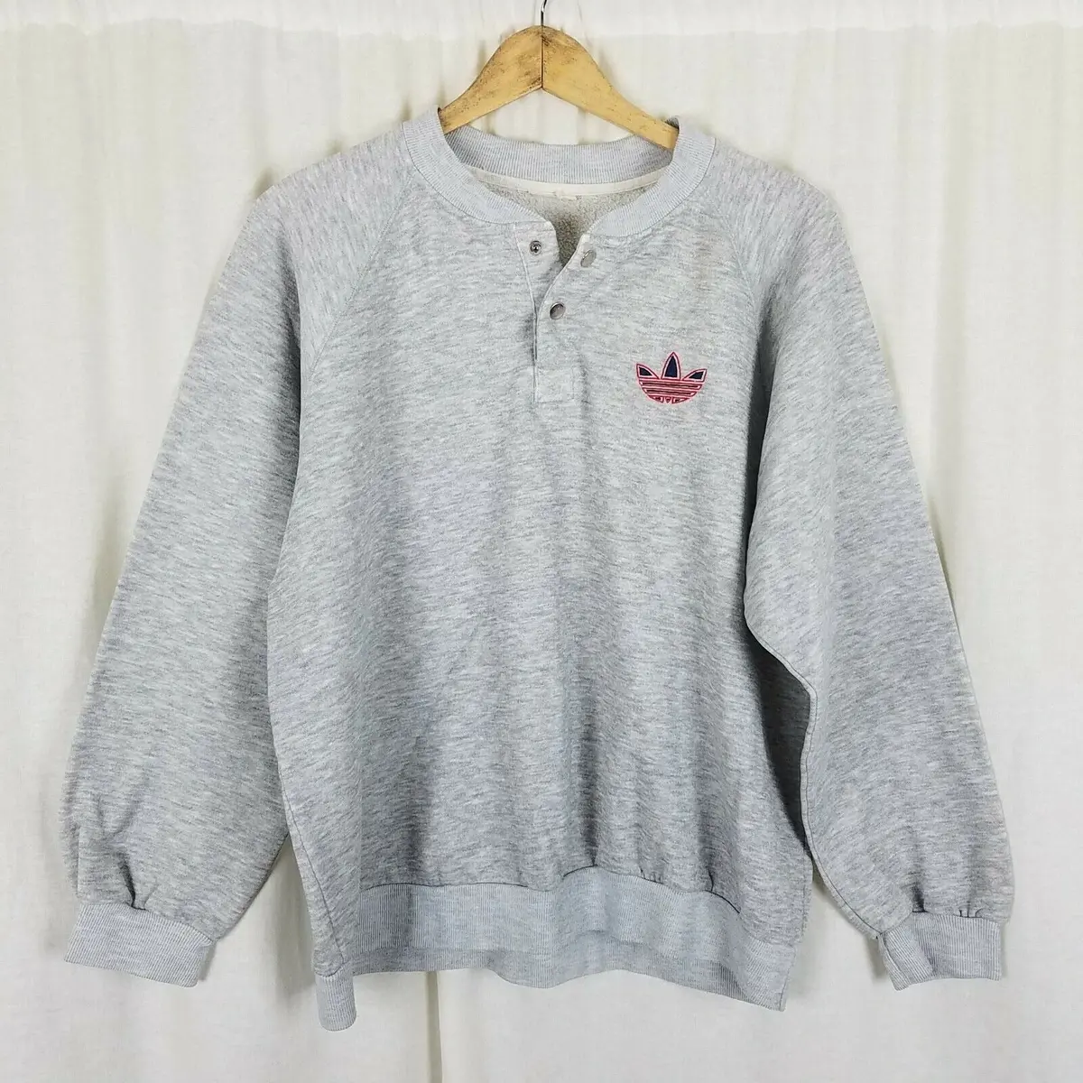 Vintage Adidas Trefoil Logo Pullover Snap Henley Sweatshirt Mens L 80S 90S Crew 1