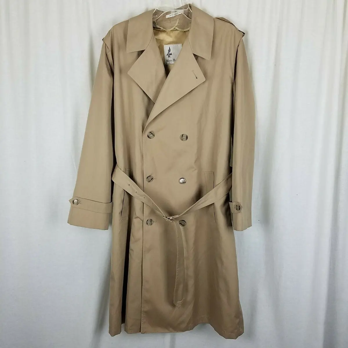 Misty Harbor Insulated Double Breasted Belted Trench Coat Mens 40L Zip Out Liner 1