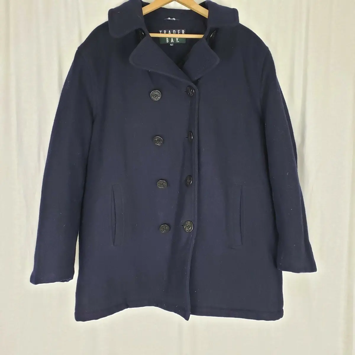 Trader Bay Quilted Insulated Double Breasted Wool Navy Peacoat Jacket Mens Xlt 1