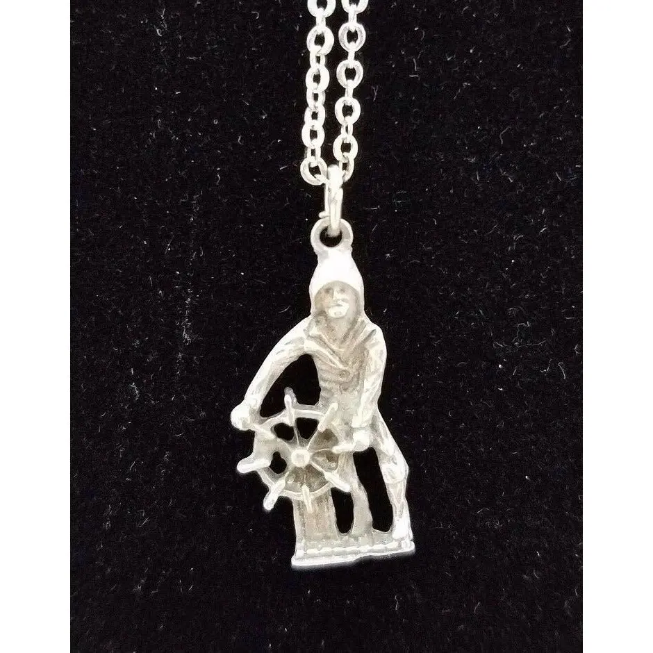 Old Man Of The Sea Pewter Silver Chain Necklace Pendant Charm Souvenir Jewelry 1