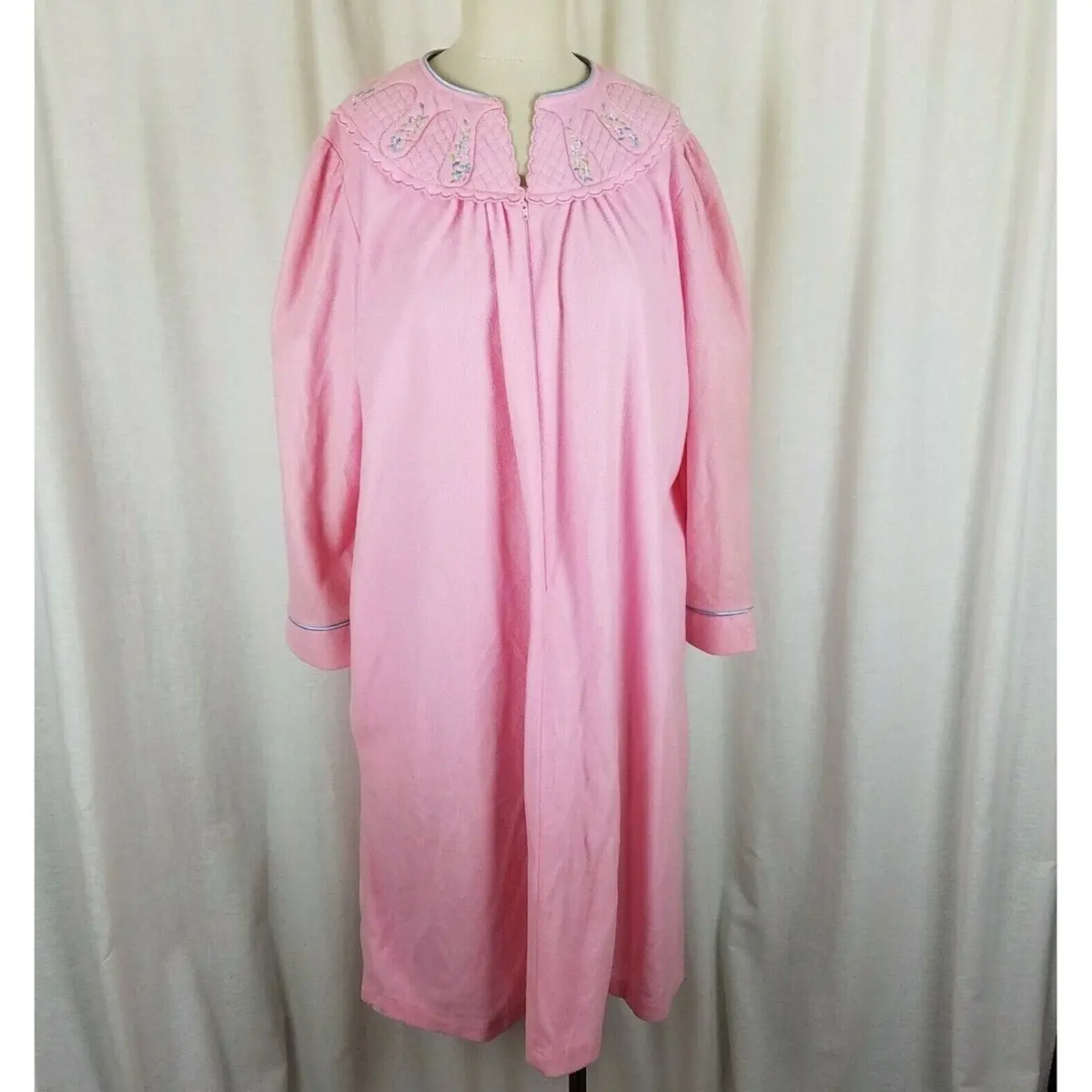 Heather Collection Pink Step In Zip Up Robe Housedress Womens L Quilted Smocked 1
