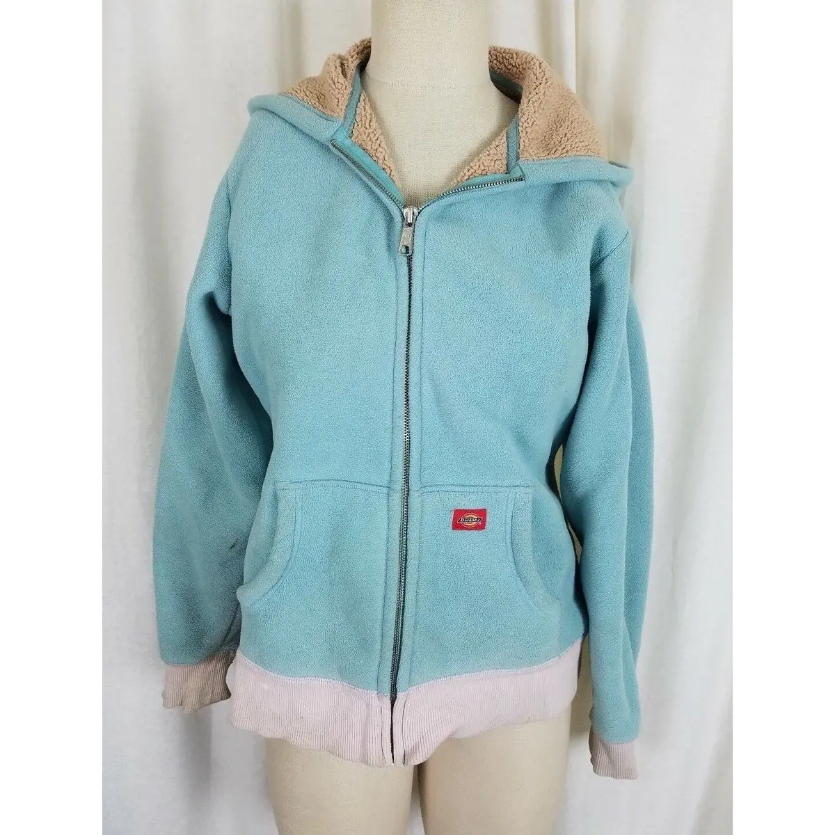 Dickies Work Hooded Berber Fleece Lined Sweatshirt Jacket Hoodie Womens S Blue 1