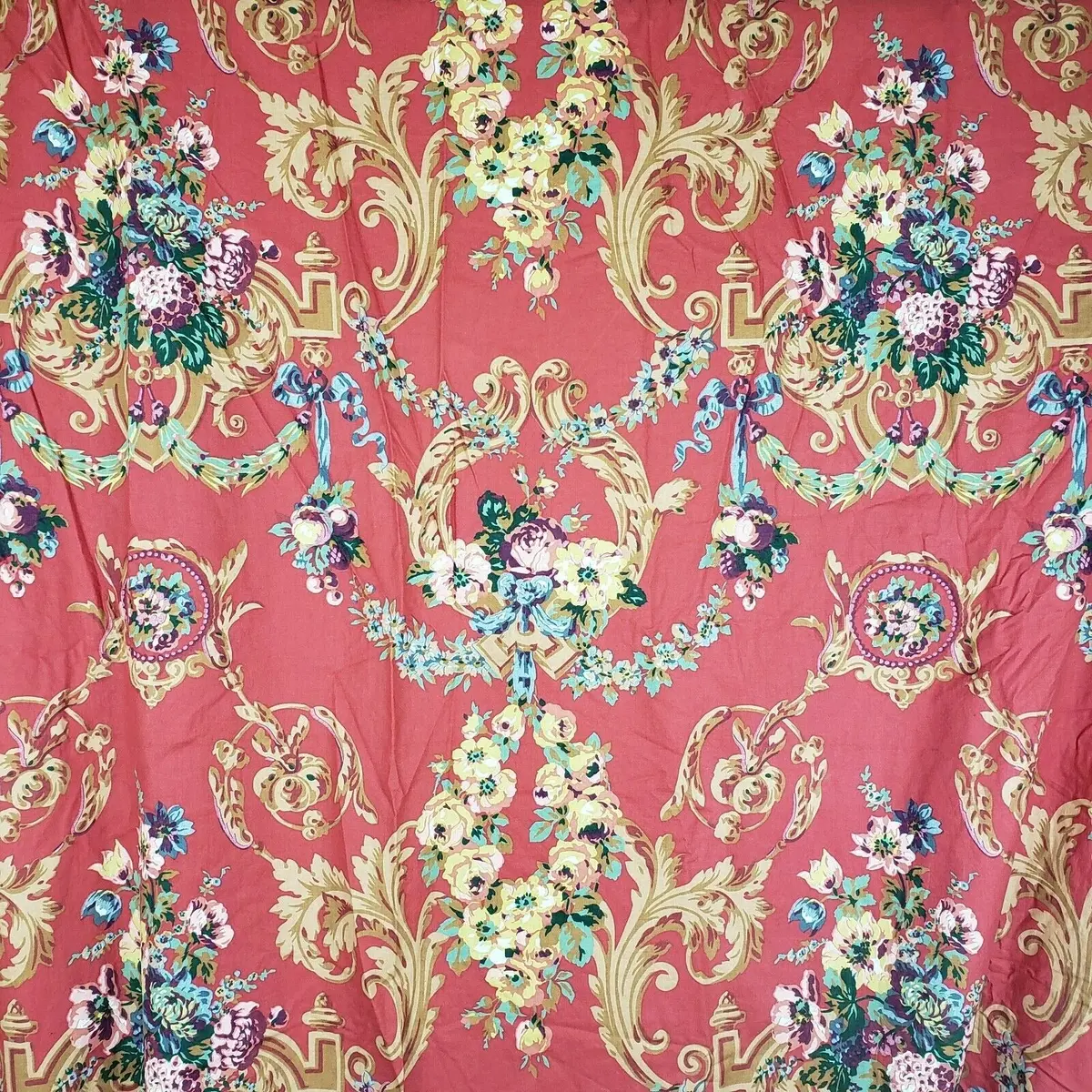 Cyrus Clark Josephine Designer Floral Screenprint Upholstery Fabric Vintage 5Yds 1