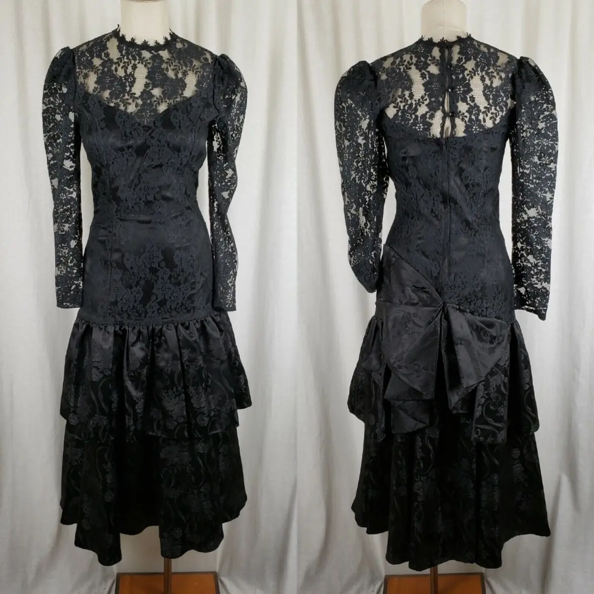 Vintage Scott Mcclintock Avant Garde Black Lace Formal Prom Dress Womens 8 Bow 1