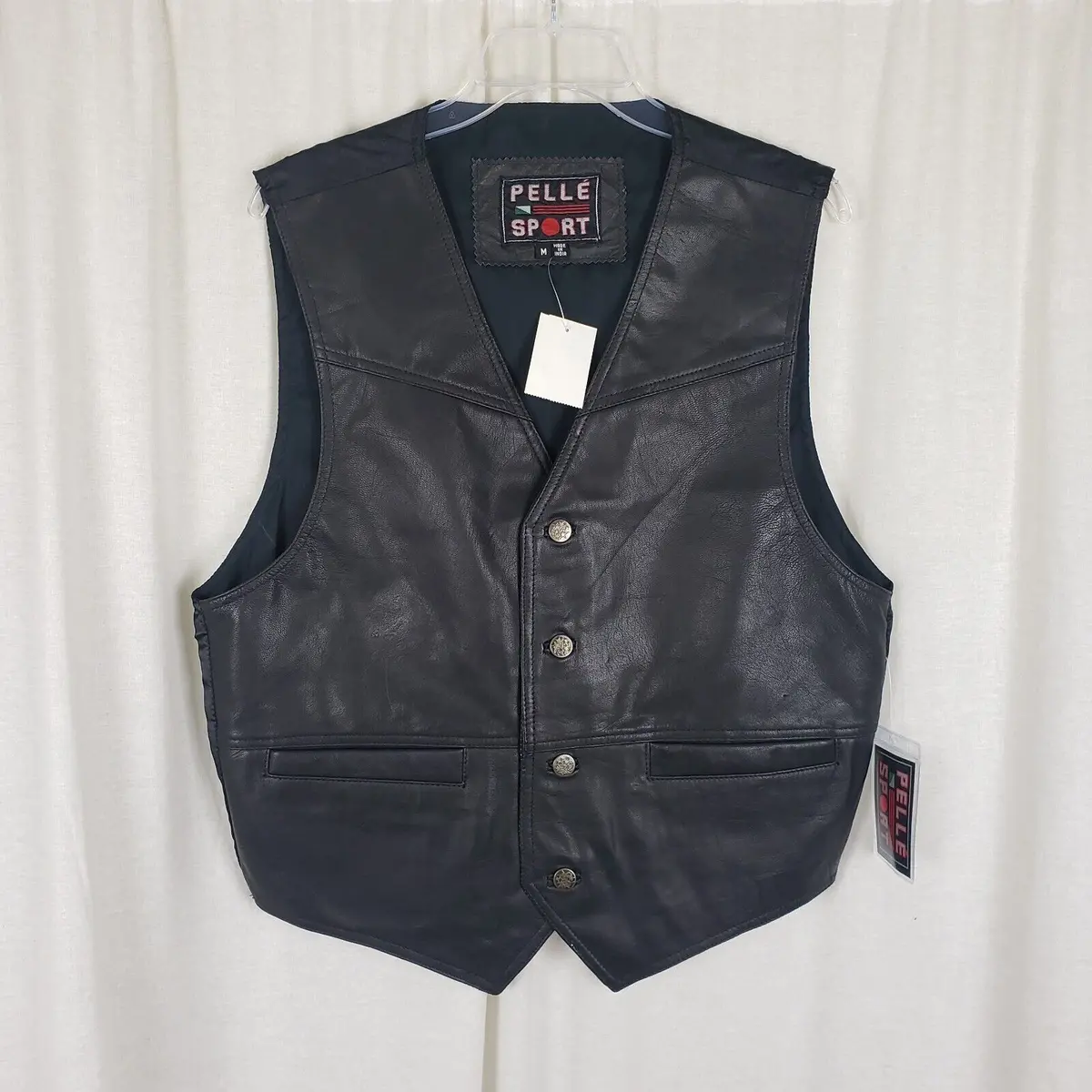 Vintage Pelle Sport Wyoming Snap Up Black Leather Biker Vest Waistcoat Mens Sz M 1