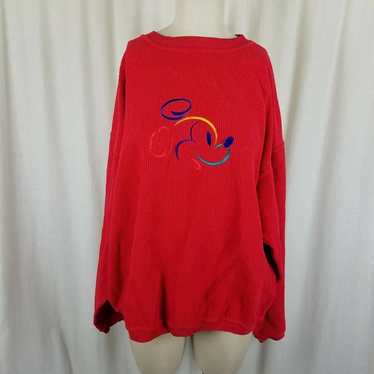 Vintage Walt Disney World Embroidered Mickey Mouse Head Ribbed Sweatshirt Mens L 1