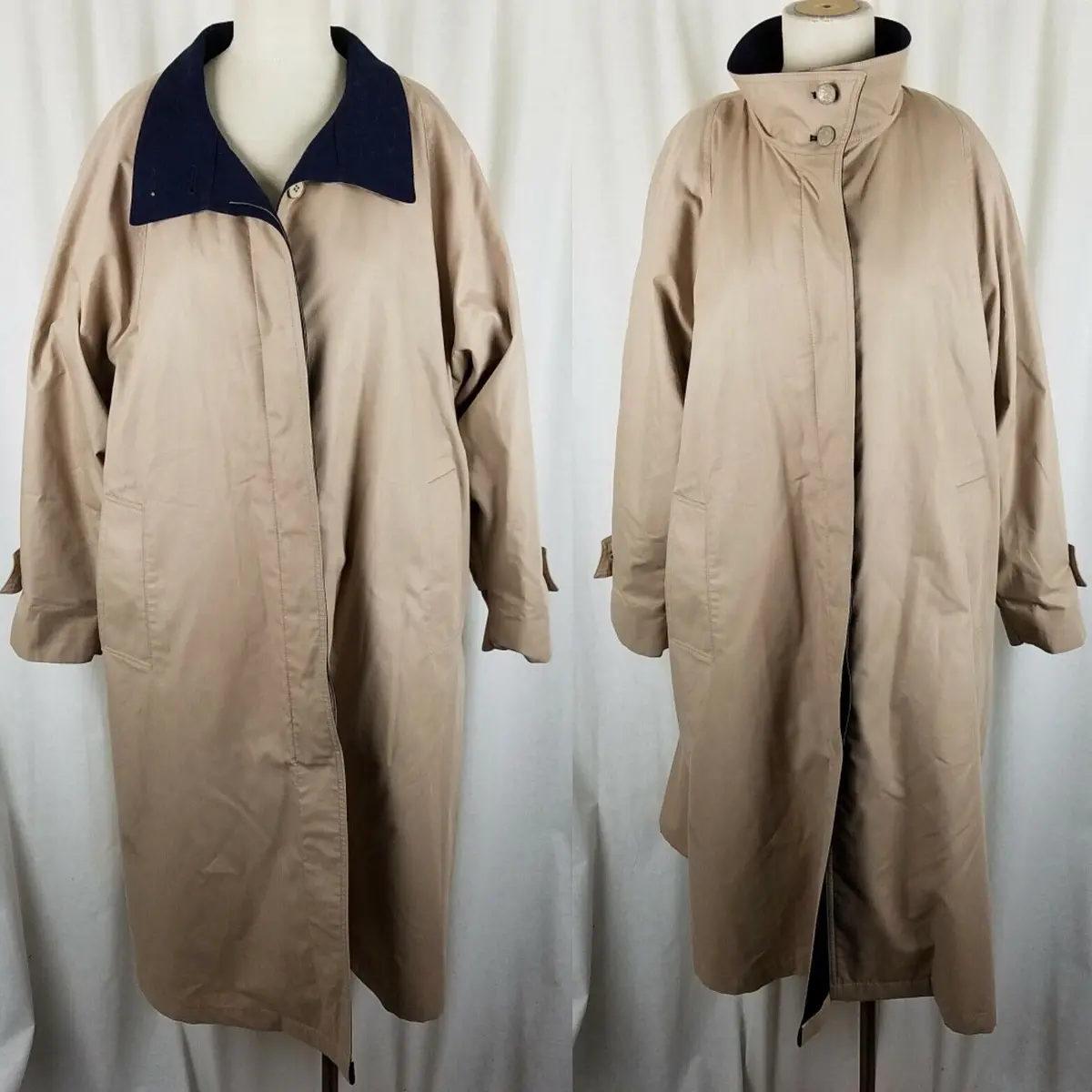 London Fog Funnel Neck Insulated Long Trench Coat Womens 12 Wool Zip Out Liner 1