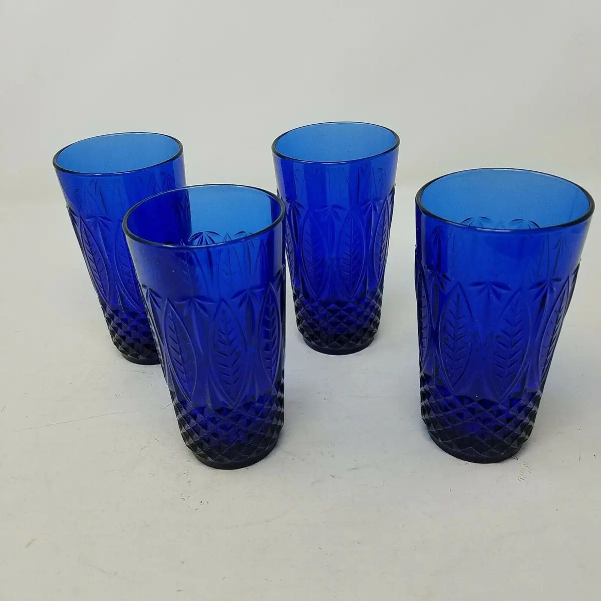 5" Avon Royal Sapphire 14 Oz Flat Tumbler Set Of 4 France Tall Glasses Cobalt 1