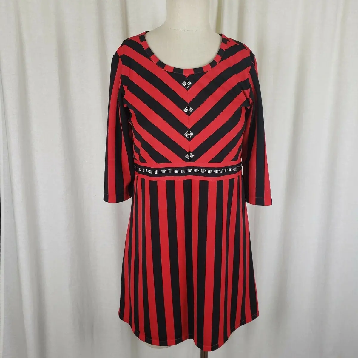 Mod Vintage 60S Twiggy Space Age Fit & Flare Twirl Mini Dress Striped Womens M L 1