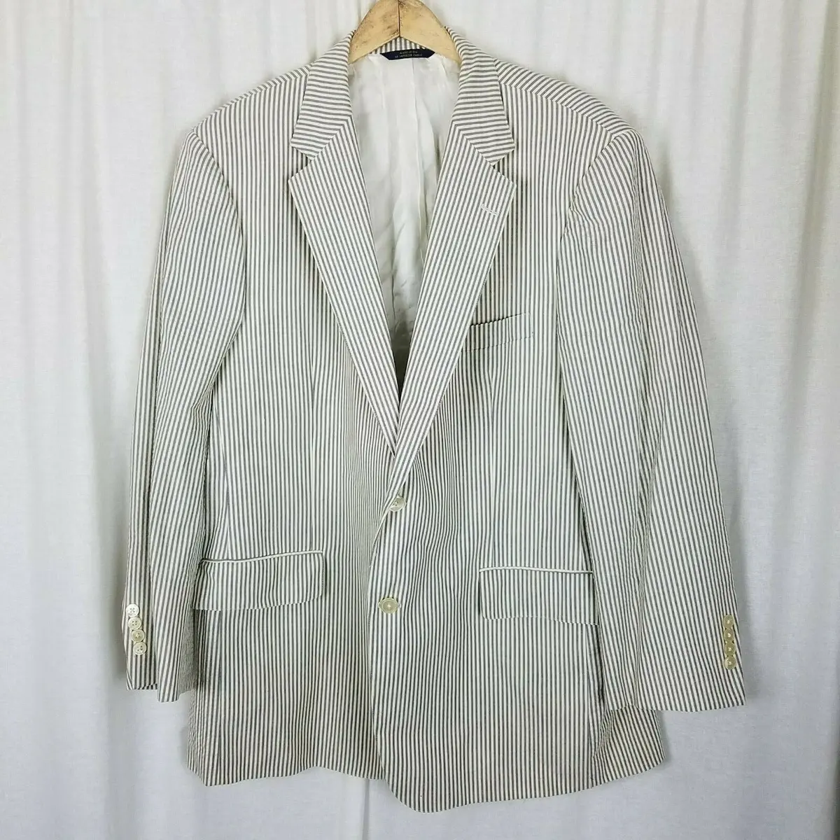 David Wood Southwick Blue Seersucker Pinstripe Blazer Sport Coat Jacket Mens 47 1