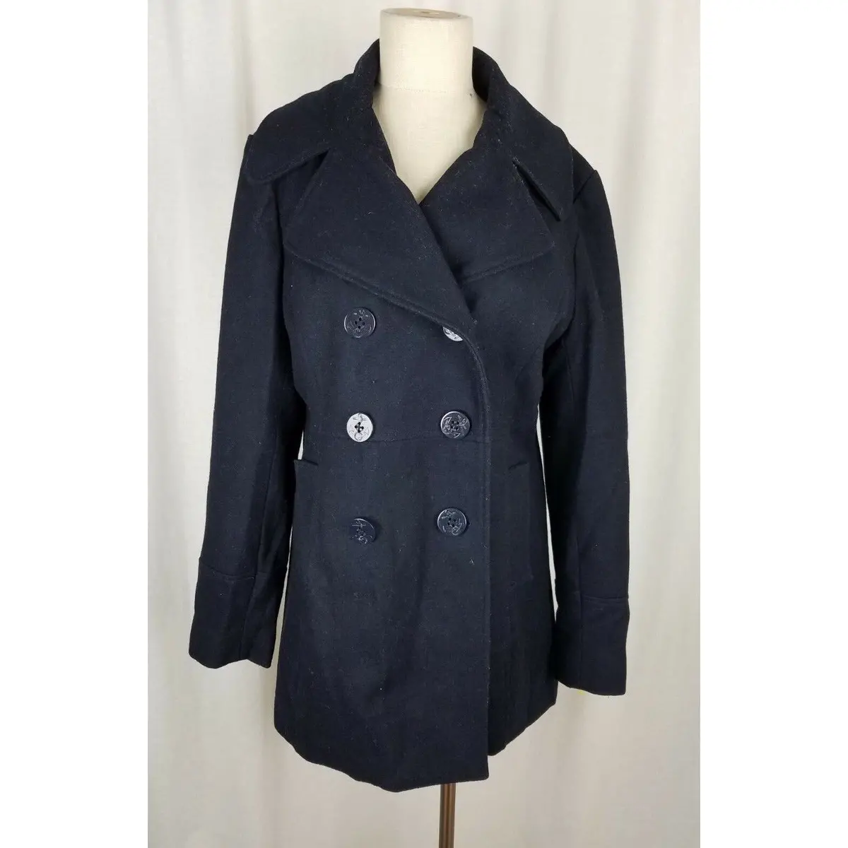 G.H. Bass Heritage Wool Double Breasted Trench Peacoat Coat Womens L Navy Blue 1