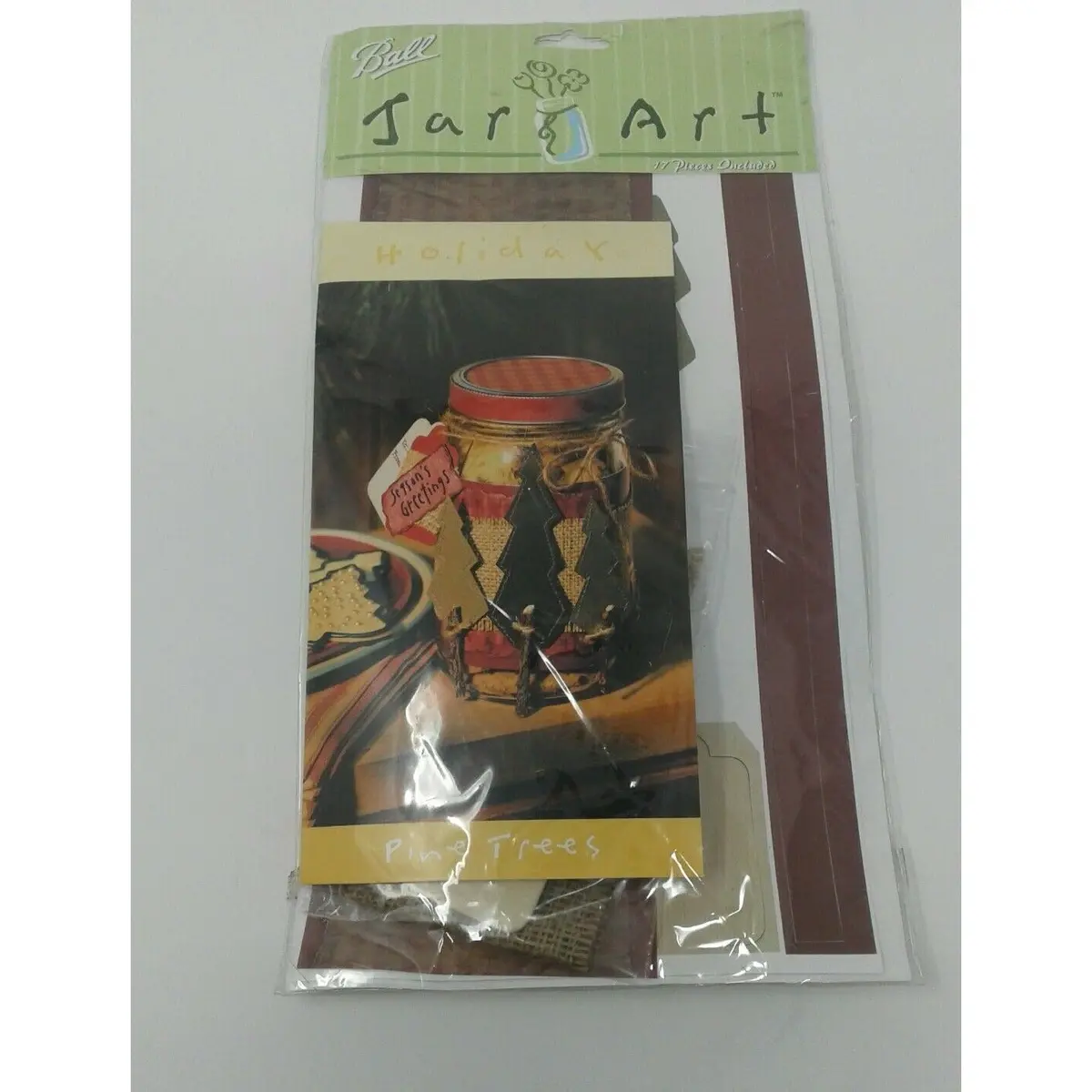 Ball Mason Jar Art Kit Holiday Pine Trees Design Christmas Cookie Jar Wrap New 1
