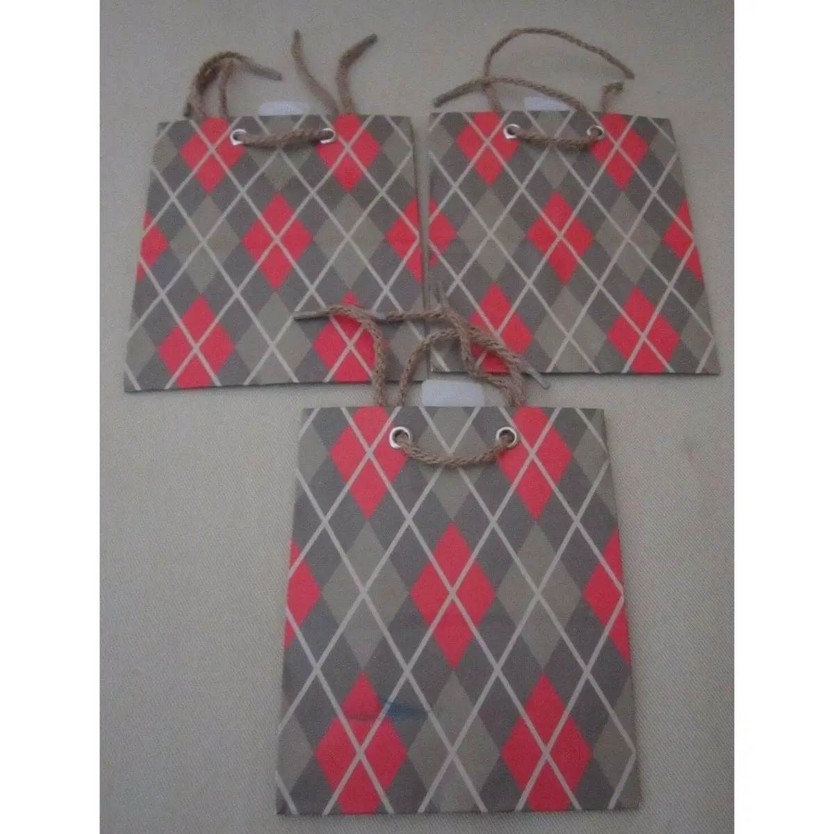 Argyle Diamond Pattern Hallmark Expressions Gift Bags Olive Green 1950S Lot Of 3 1