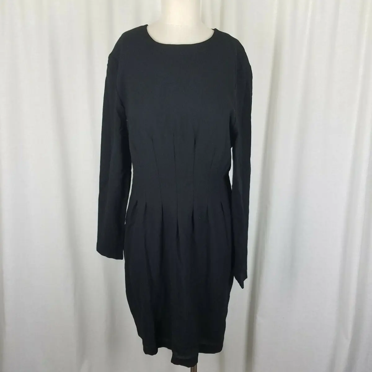 Laura Ashley Vintage Black Wool Crepe Little Black Dress Womens 12 Great Britain 1
