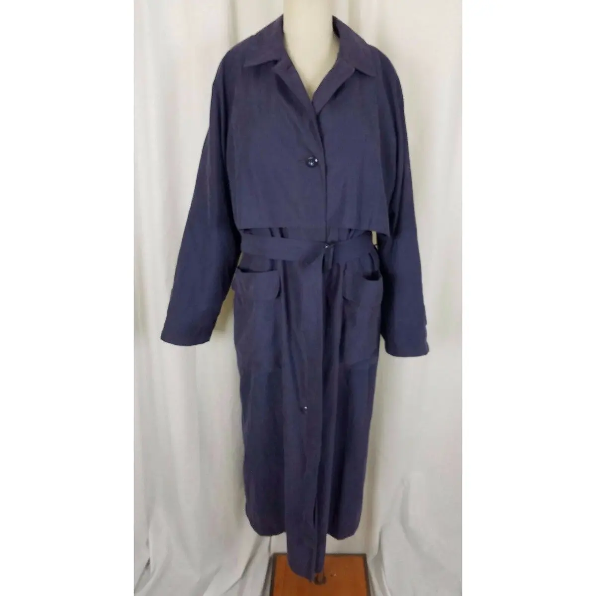 London Fog Cape Top Insulated Belted Buckle Spy Trench Coat Womens 12 Purple 1