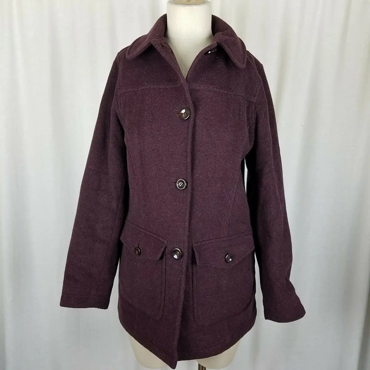 Ll Bean Wool Mottled Peacoat Equestrian Riding Bard Barn Coat Womens Xsp Maroon 1