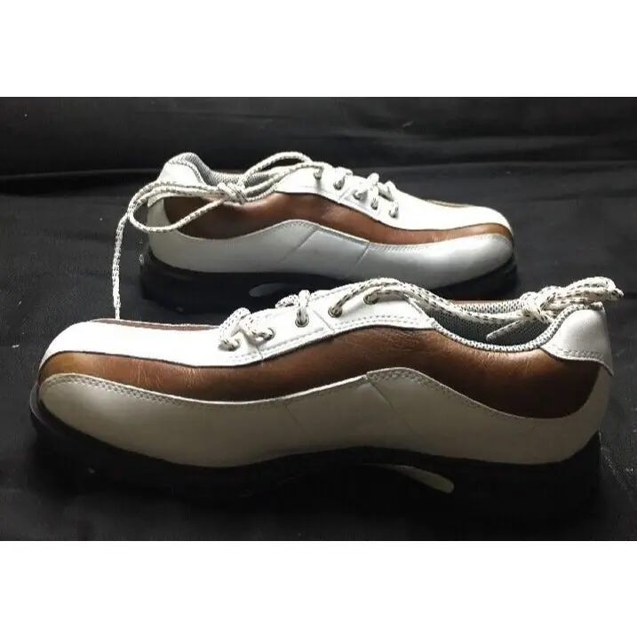 Etonic Stabilites Soft Spikes Leather Golf Cleats Shoes Mens 6.5 White Brown 1