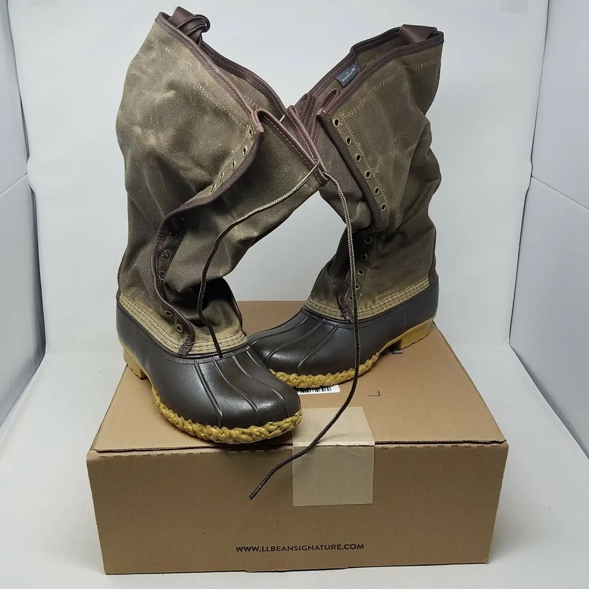 Ll Bean Waxed Coated Canvas Tall Boots Womens 9M Waterproof Rubber Duck Usa New 1