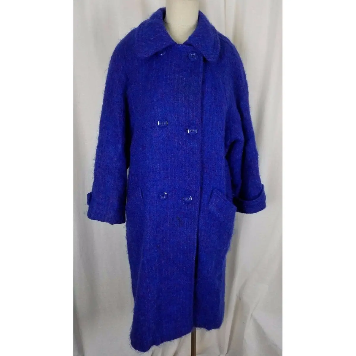 Vintage Dunderry Scotland Lager's Blue Mohair Wool Peacoat Coat Womens L Cutter 1