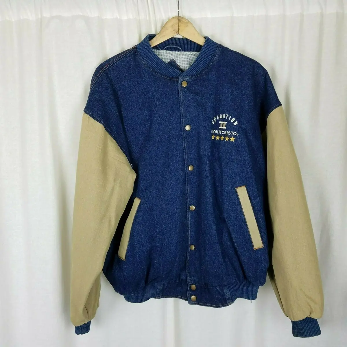 Operation Ii Montecristo Denim Canvas Bomber Jacket Mens L Vintage La Loving 1