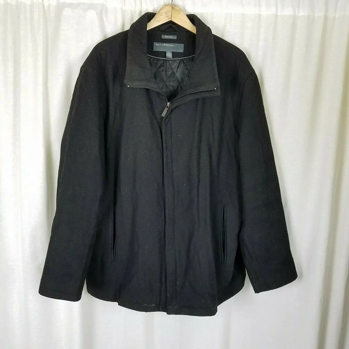 Perry Ellis Portfolio Wool Blend Quilted Peacoat Jacket Car Coat Mens Xxl Black 1