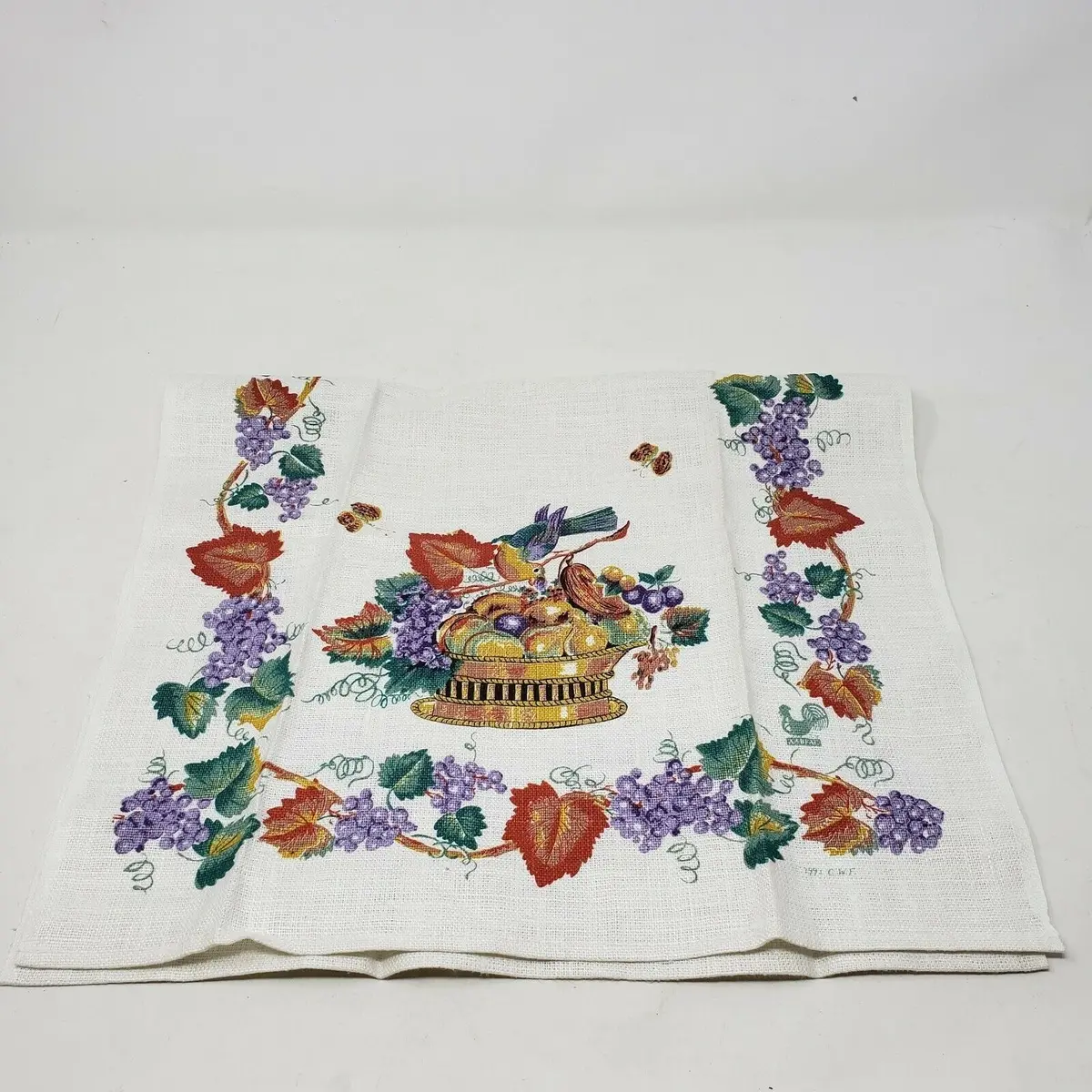 Vintage Colonial Williamsburg Birds Fruit Bowl Flour Sack Linen Tea Towel Aarfac 1