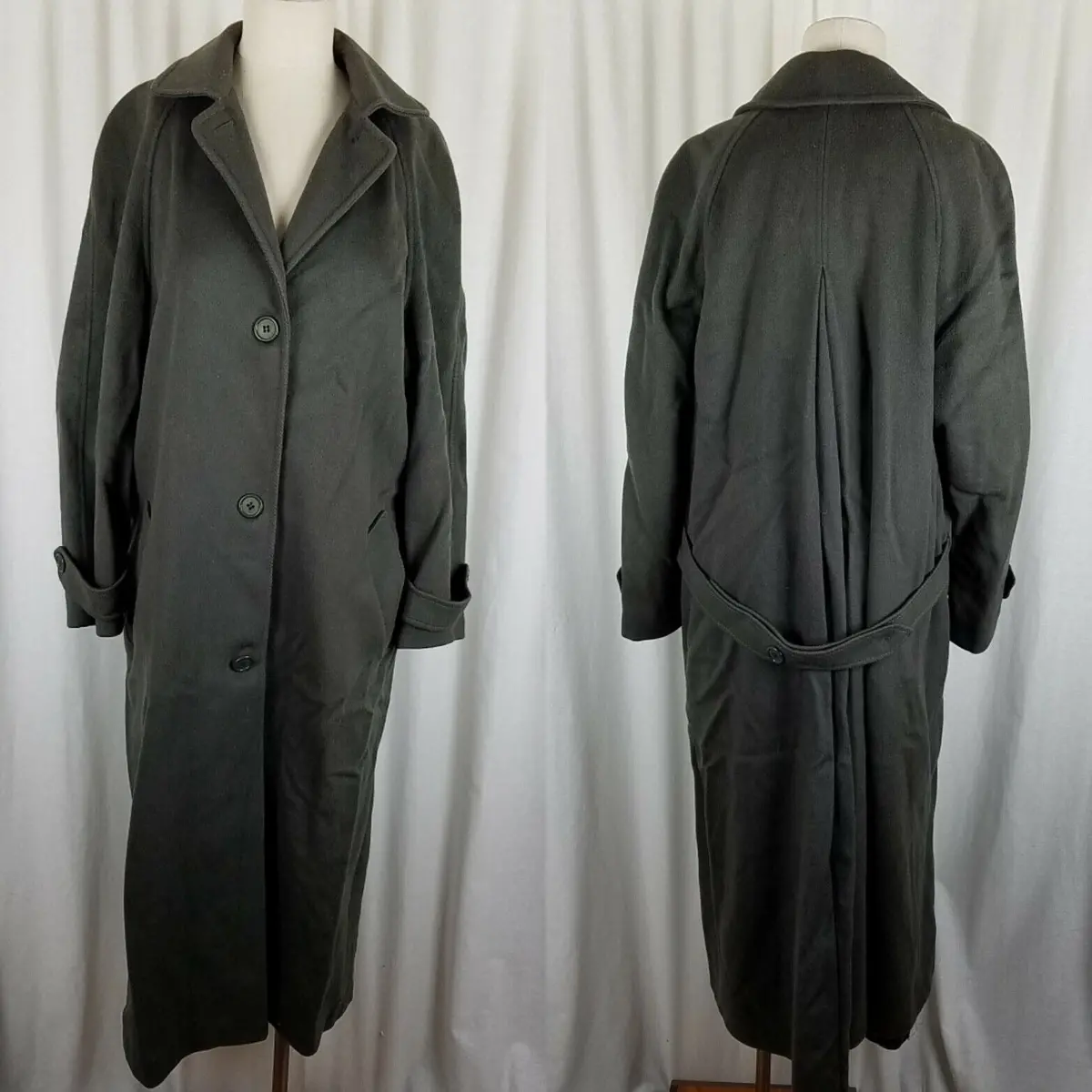 Cassidy Army Green Wool Long Maxi Peacoat Dress Coat Womens 8 Hand Tailored Usa 1