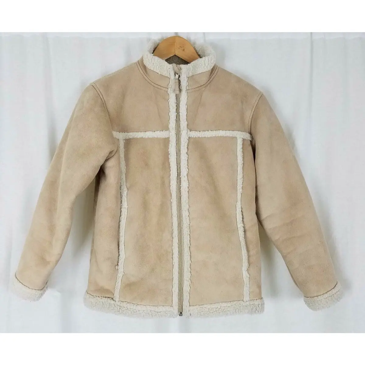 Ll Bean Kids Vegan Faux Shearling Sherpa Faux Fur Jacket Girls L 14 16 Patchwork 1
