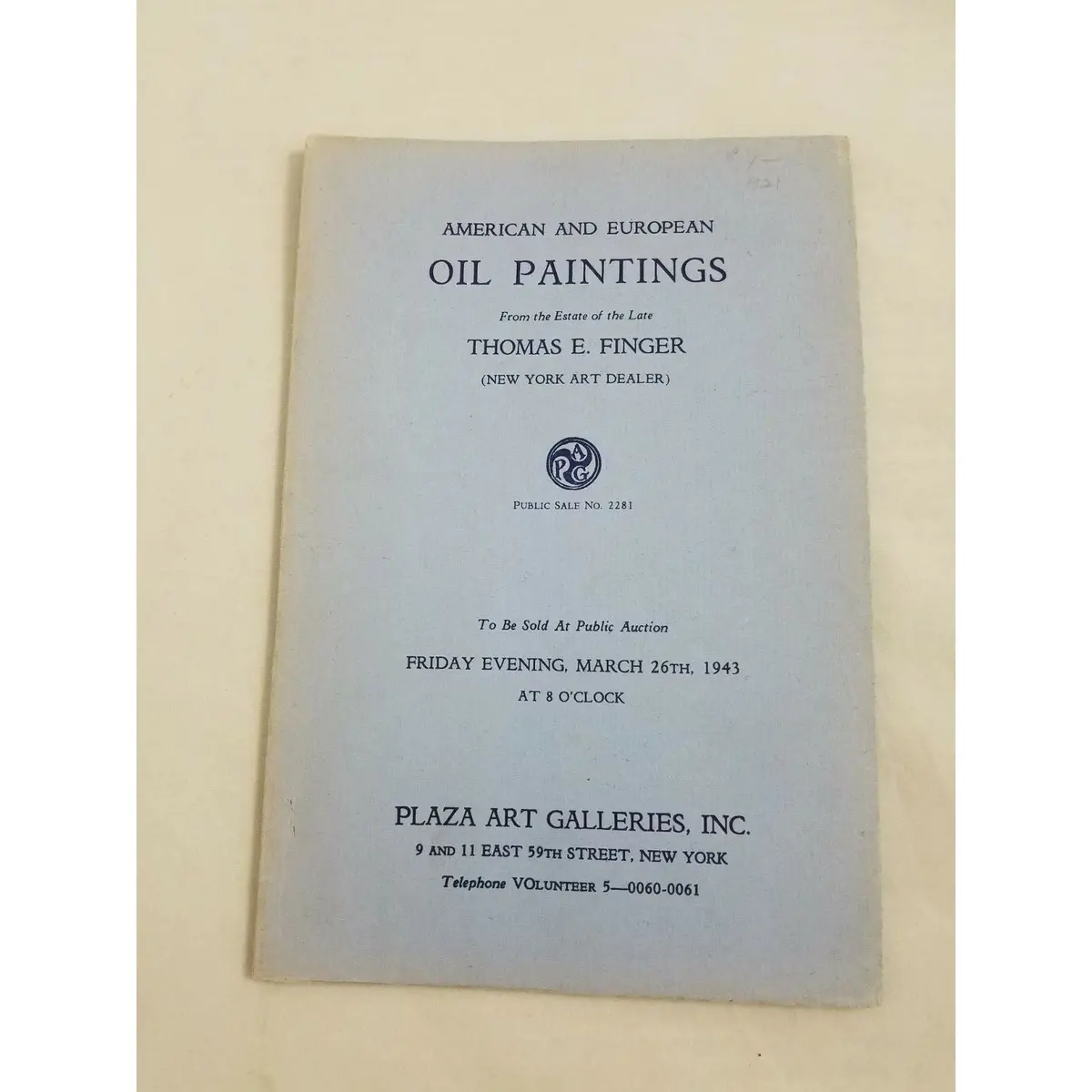American European Oil Paintings Finger Plaza Art Galleries Auction Catalog 1943 1