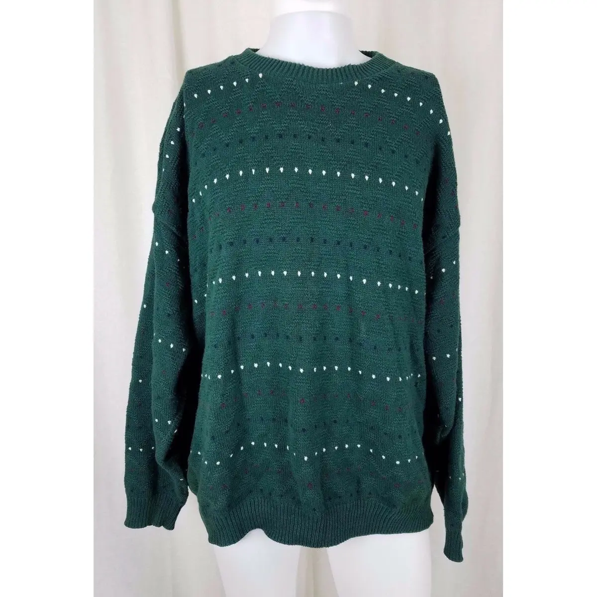 Vintage 80S Kittery Trading Post Maine Birdseye Ski Knit Sweater Mens Xl Green 1