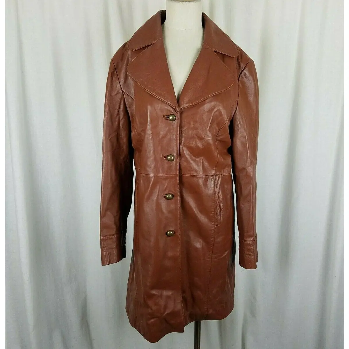 Vintage Alegre Donna Brown Leather Peacoat Coat Western Womens L Buttery Soft 1