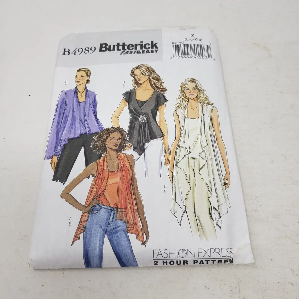 Butterick Fashion Express 2Hour Sewing Pattern B4989 Women L-Xl Swing Jacket Top 1