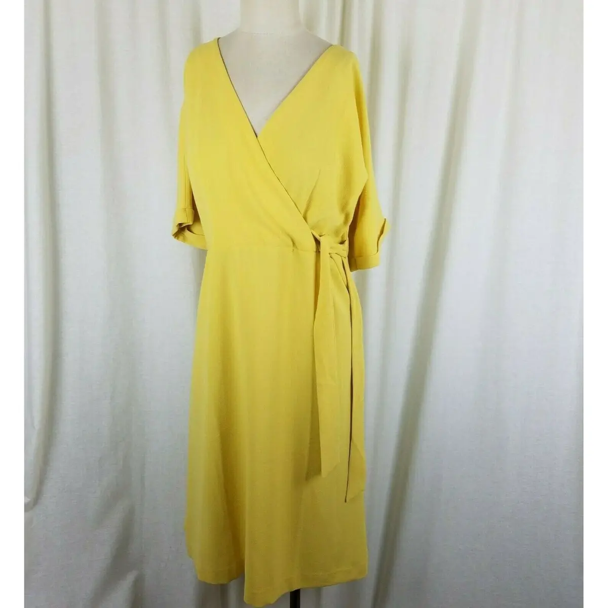 Ann Taylor Factory Wrap Side Tie Yellow Chiffon Midi Dress Womens S Nwt $110 1