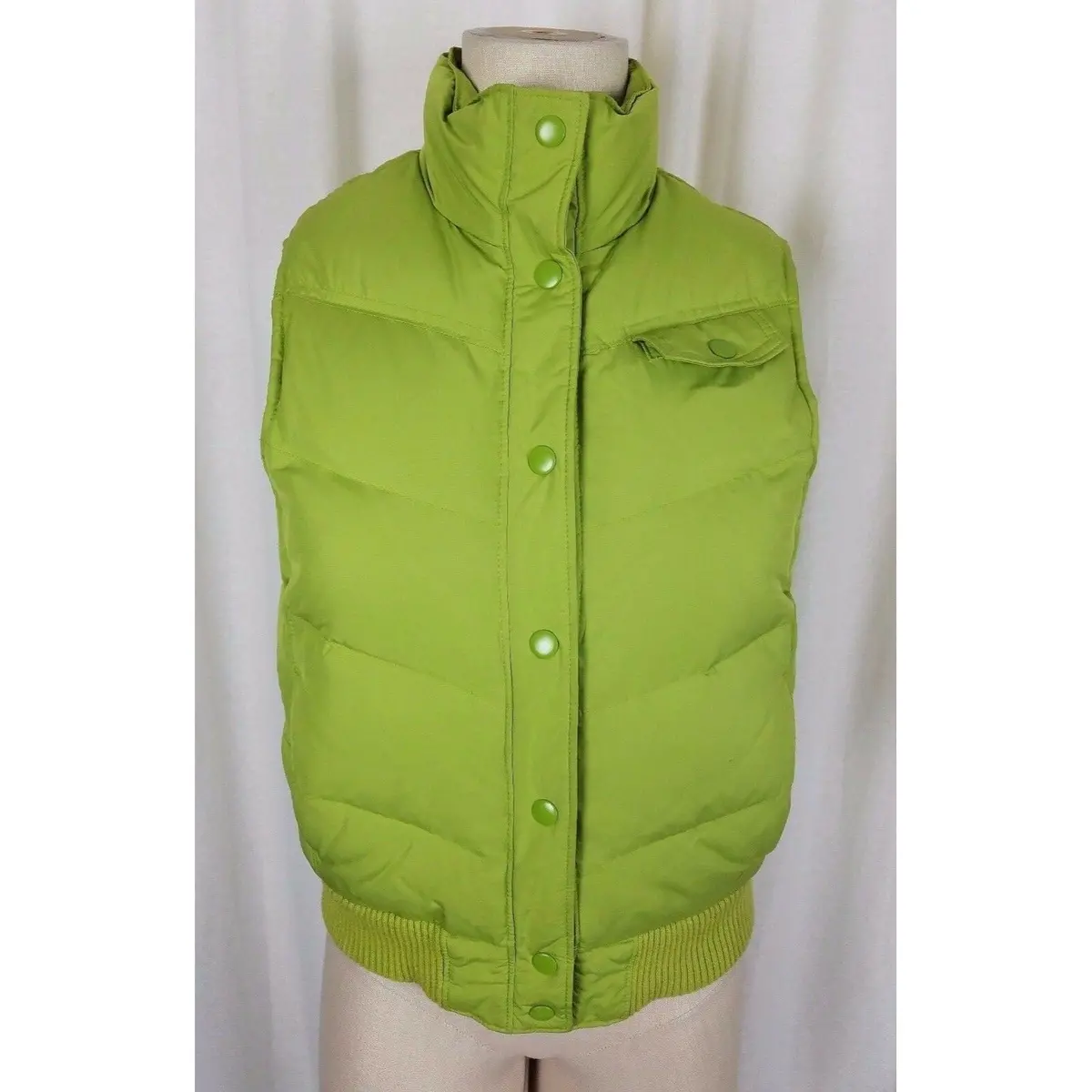 Gap Down Vest Womens S Snap Up Winter Quilted Puffer Knit Trim Chartreuse Lime 1