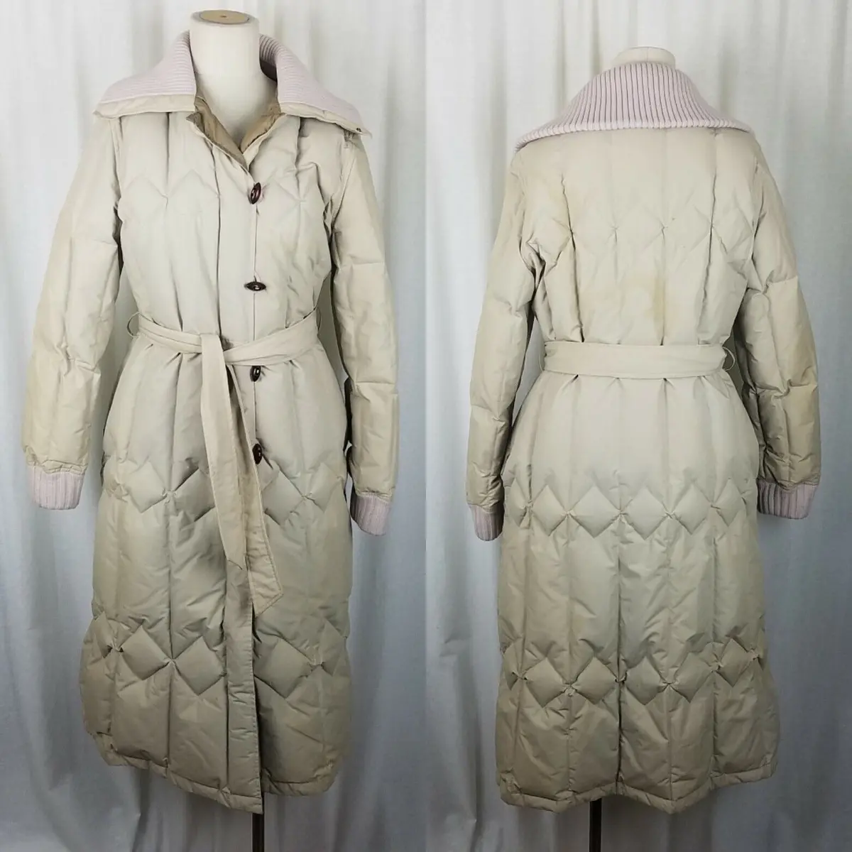 Utex Goose Down Quilted Belted Puffer Parka Long Maxi Coat Womens 16 Funnel Neck 1