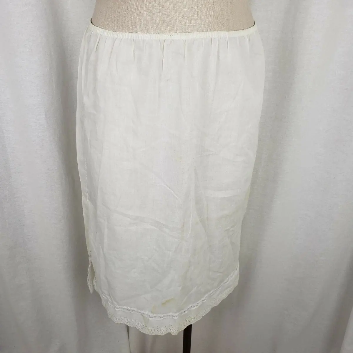 Vintage Movie Star Thin White Muslin Cotton Lace Trim Slip Skirt Womens M J7238 1