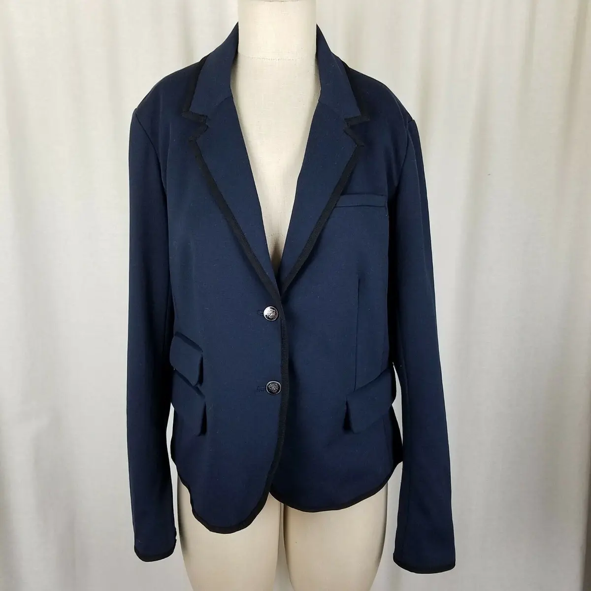 Gap Academy Uniform Brit Knit Blazer Jacket Womens 14 Crest Buttons Piping Navy 1