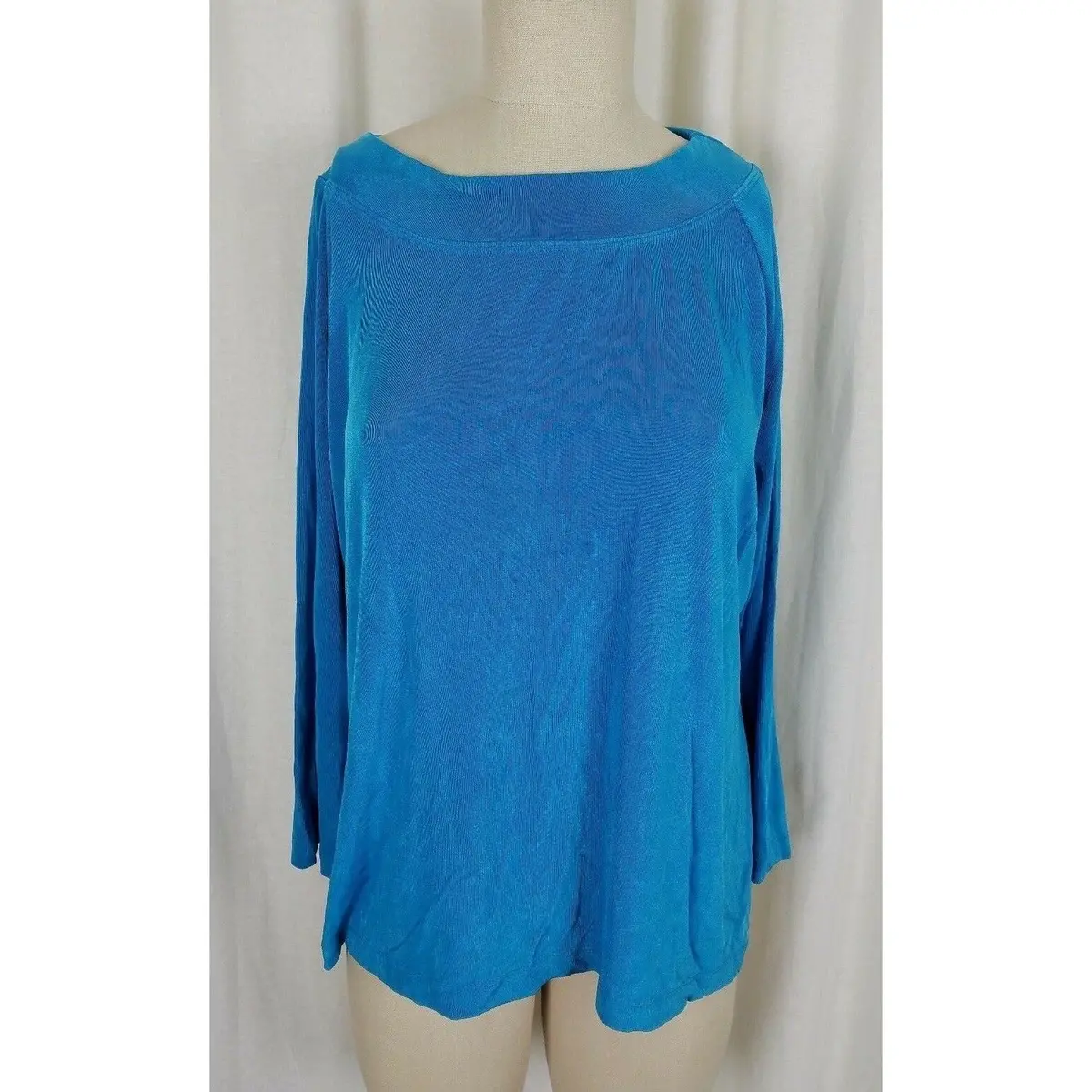 Nwt Qvc Style Citiknits Stretch Top Tunic Shirt Womens Xl Blue Scoop Neck Ribbed 1