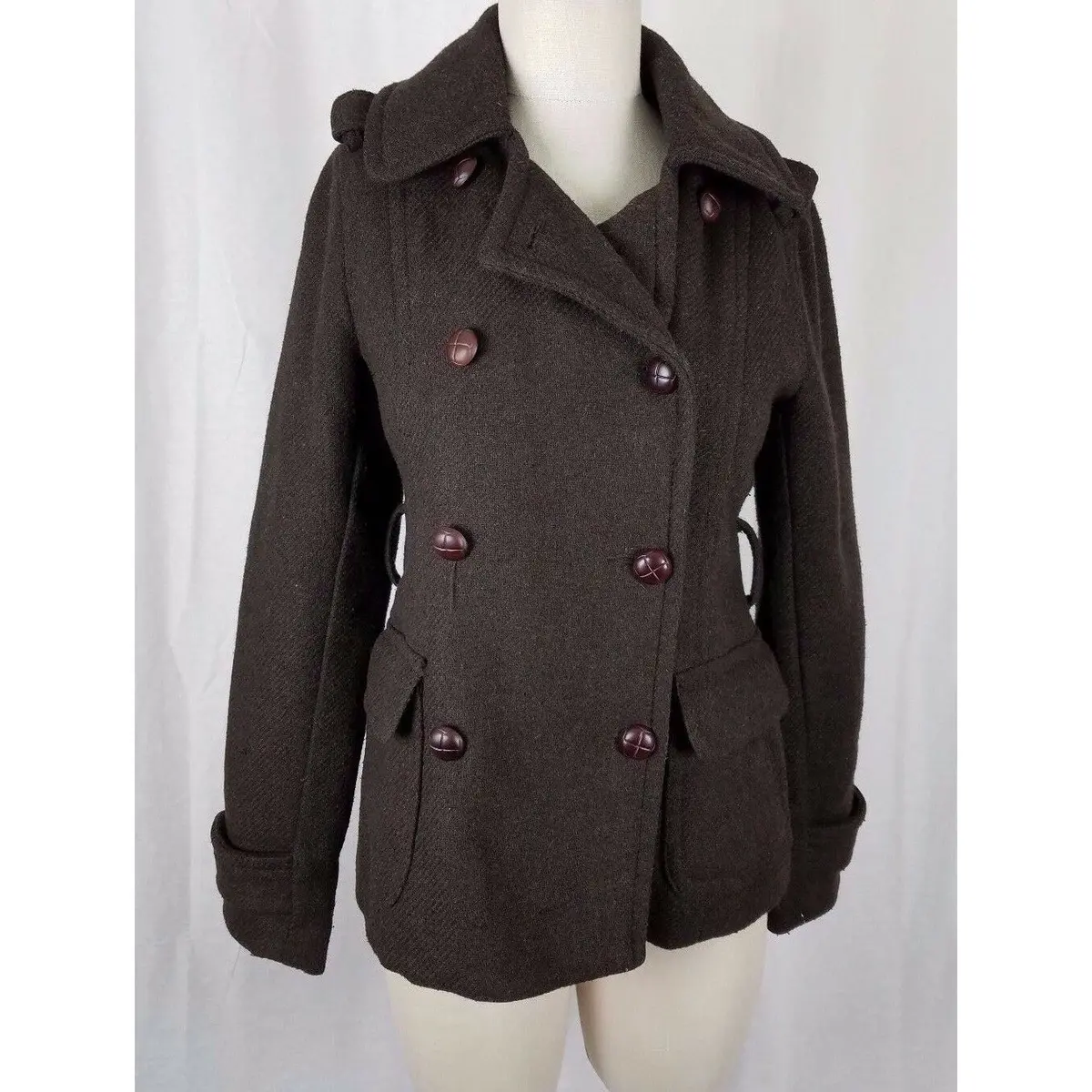 American Eagle Tweed Quilted Insulated Double Breasted Peacoat Jacket Womens S 1