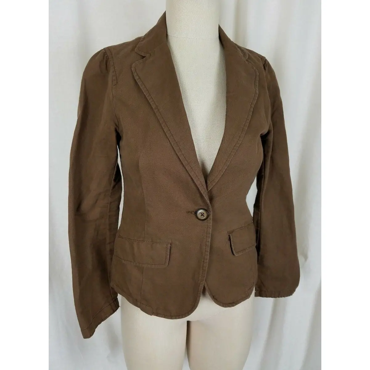 Gap Single Button Linen Brown Blazer Short Jacket Womens 2 Riding Equestrian 1