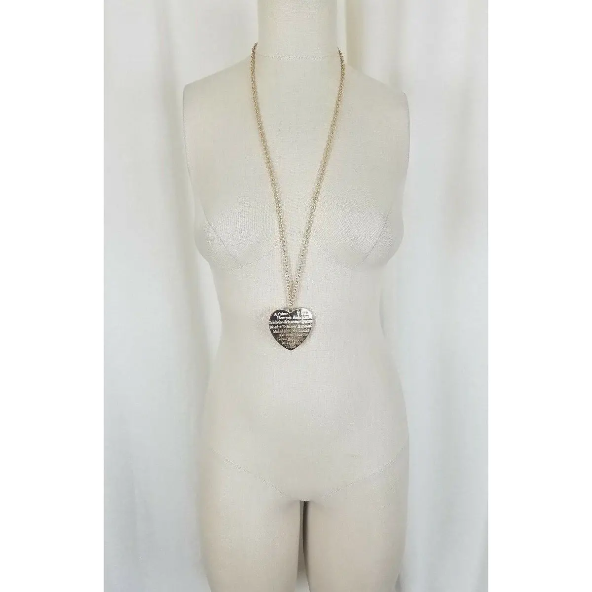 Gold I Love You Heart Pendant Multiple Languages Rope Chain Medallion Necklace 1