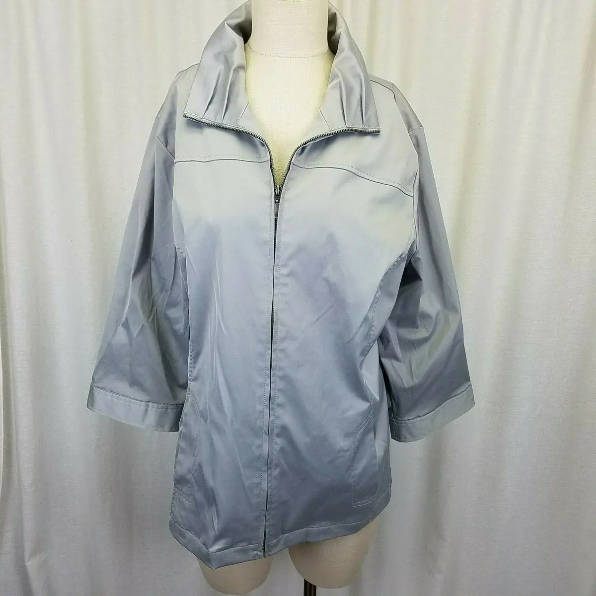Weekends By Chico's 3/4 Sleeves Jacket Womens 3 Xl 16 Silver Gray Pleated Collar 1