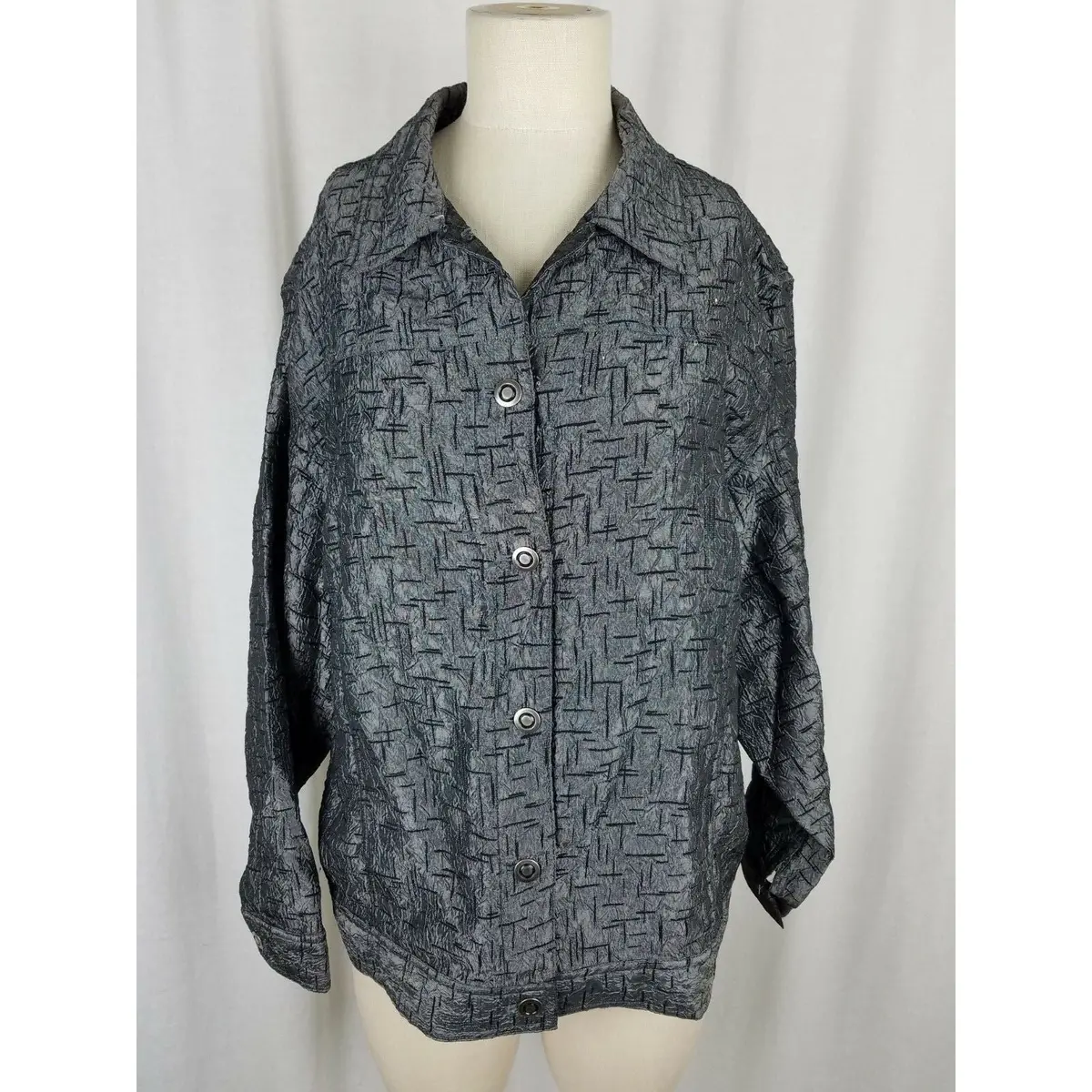 R.E.D. Wear Textured Crosshatch Full Button Up Jacket Womens S Slate Gray Red 1
