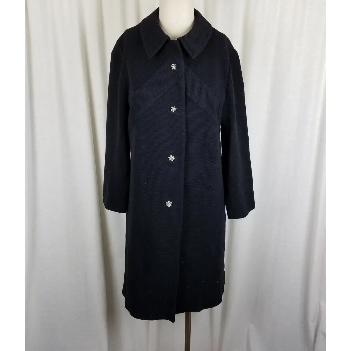 Vintage Ribbed 50S Mod Mcm Wool Peacoat Coat Womens 14 Belgium Diamond Buttons 1