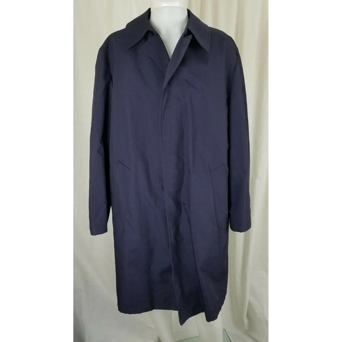 Sears Deep Pile Fur Insulated Trench Coat Mens 44 Removable Zip Liner Navy Blue 1
